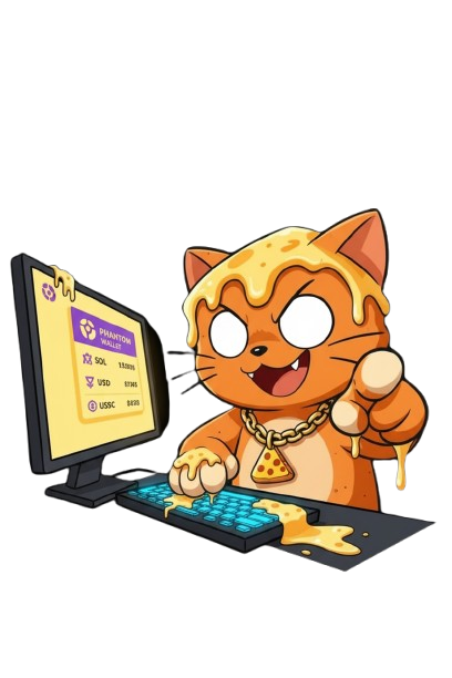 CHEESECAT mascot with charts